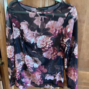 WHITE HOUSE BLACK MARKET Women’s Sheer Blouse, Size M, Black with Floral Print